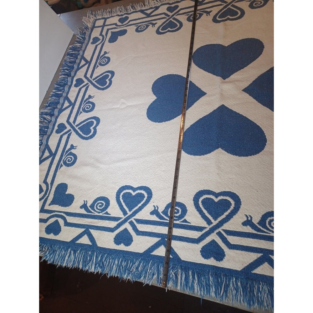 Blue & Cream Reversible Blanket/Throw Made In Spain Hearts & Snails - Picture 13 of 16